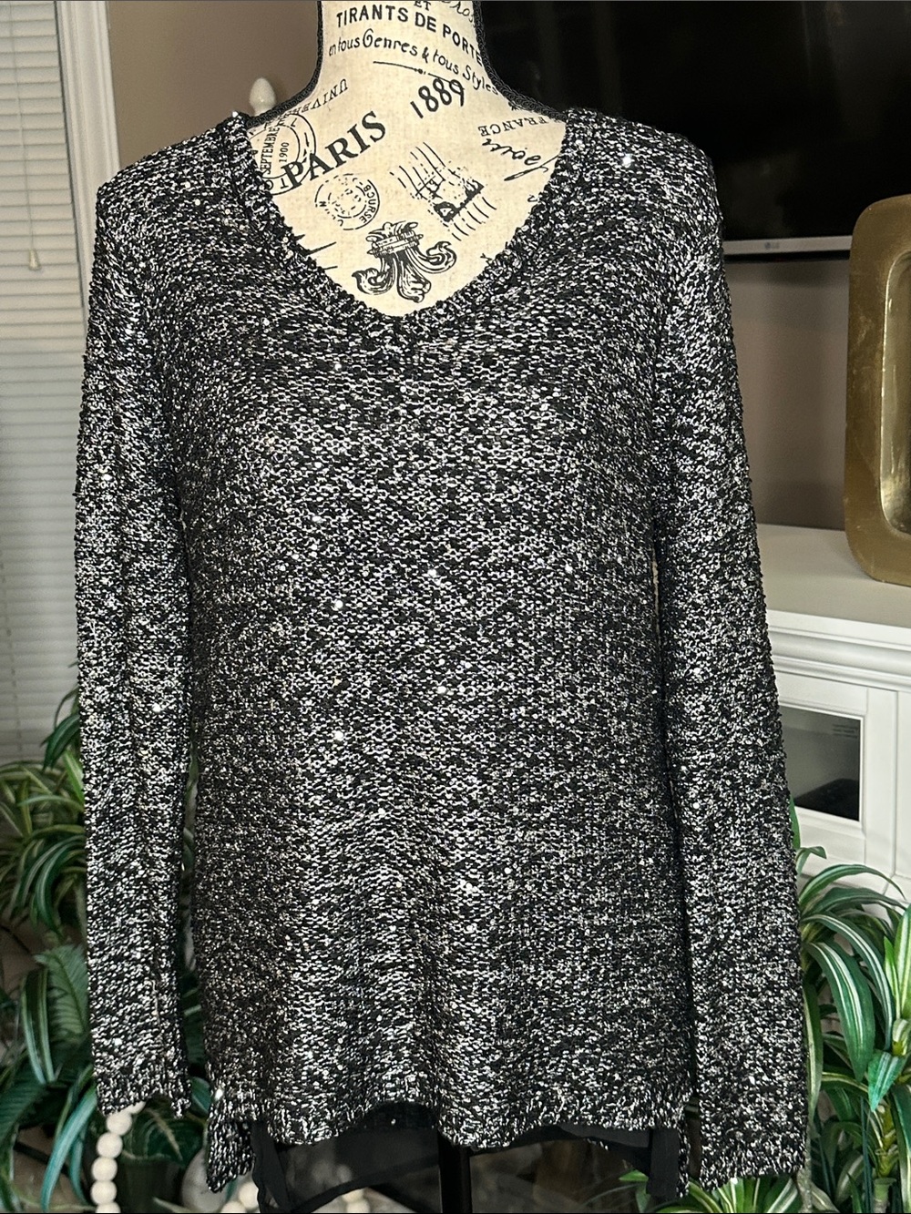 Apt. 9 Black & White Marled V-Neck Sweater